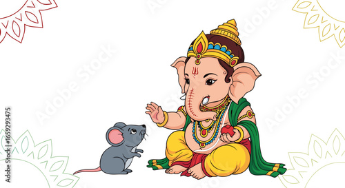 Cute 3D Ganesha with Mouse: Adorable Hindu God Illustration

Kawaii Baby Ganesha with Modak and Axe: Children's Spiritual Art

Cartoon Ganesha Figurine: Cute and Playful Deity