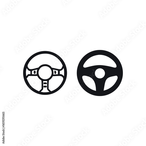Steering Wheel Icon – Solid and Outline Car Control Symbol