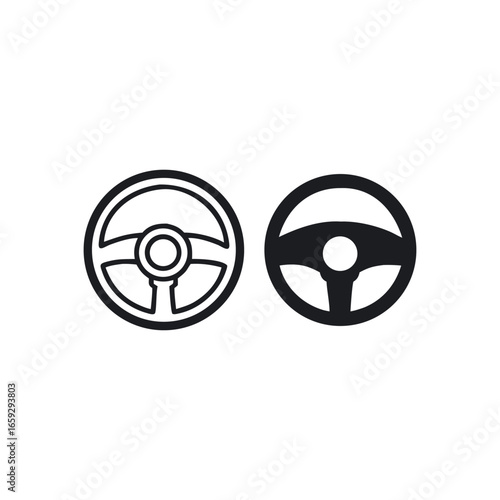 Steering Wheel Icon – Solid and Outline Car Control Symbol