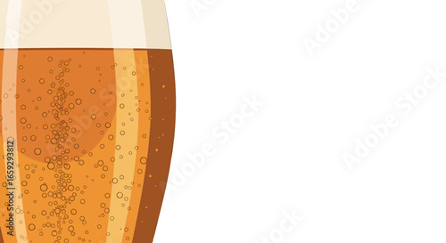 Close Up of Cold Beer with Bubbles in Glass Against White Background Refreshment Ready to Drink