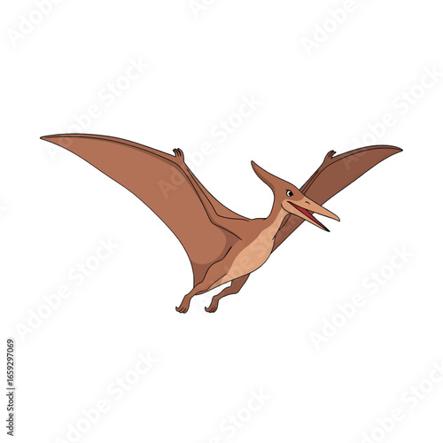 Pixelated Flying Pterodactyl with Brown Wings and Retro Style on a White Background