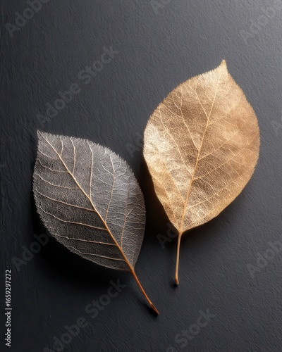 Metallic Looking Leaves on Dark Surface for Creative Backgrounds