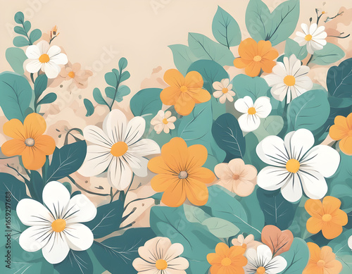 Beautiful and Aesthetic Summer Flower Cartoon Illustration background.