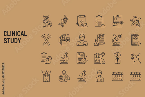 Clinical study icons representing medical research and healthcare concepts