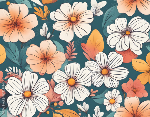 Beautiful and Aesthetic Summer Flower Cartoon Illustration background.