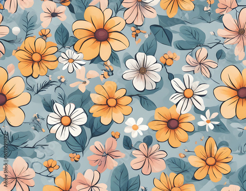 Beautiful and Aesthetic Summer Flower Cartoon Illustration background.