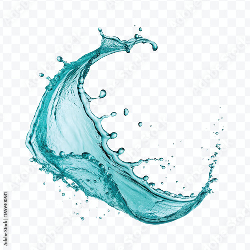 realistic 3d fresh liquid water splash in curve style isolated on transparent background