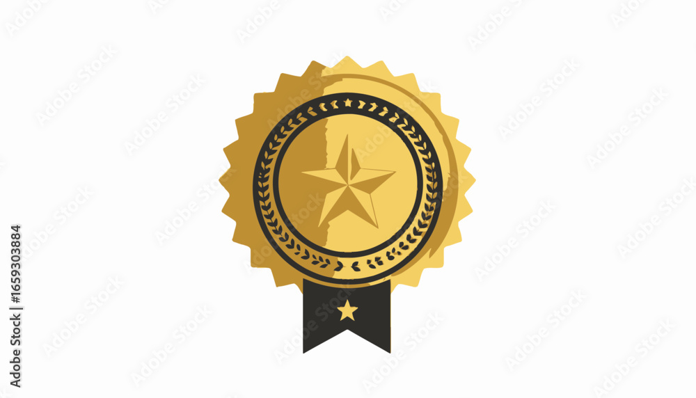Naklejka premium Gold award badge with star and ribbon, graphic design element.
