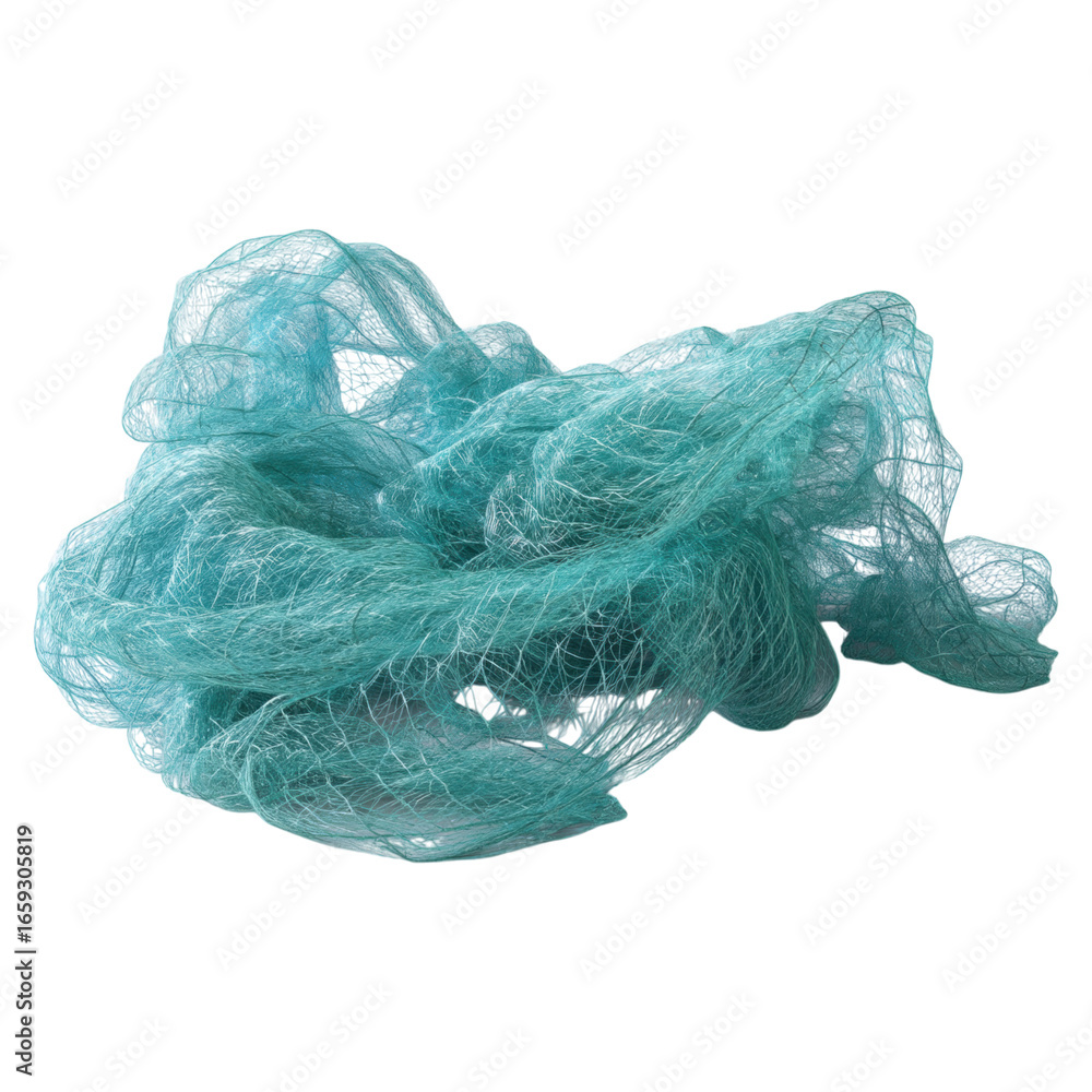 Fototapeta premium Delicate Aquatic Blue Mesh Fabric Layering on a Clean White Background in Artistic Arrangement