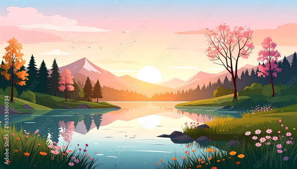 Fototapeta premium Serene mountain lake sunrise