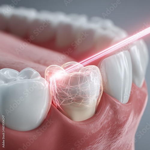 Gum correction surgery with laser. Dental 3D illustration --v 7 Job ID: d27d3499-601f-49cb-a620-756a8e9559f2