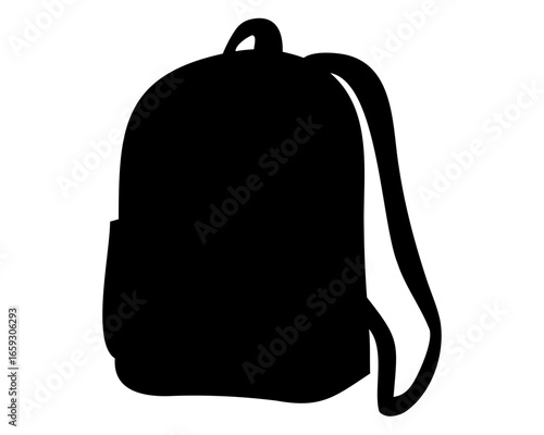 Black silhouette of a backpack with straps and carrying handle design