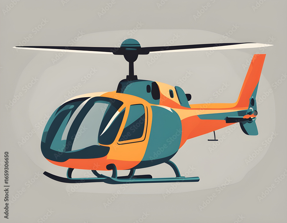 Fototapeta premium illustration of flat helicopter in simple colored vector drawing isolated background