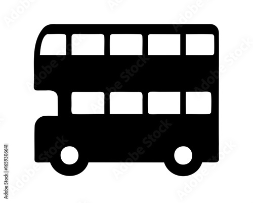 Black silhouette illustration of a London style double decker bus design