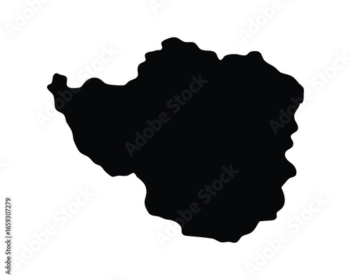 Black silhouette map of Zimbabwe against white background for design and use