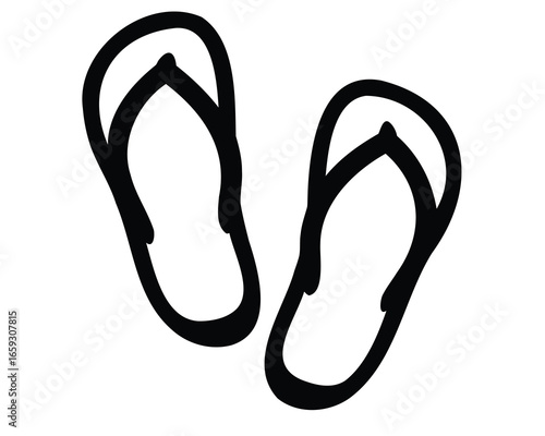 A simple black and white sketch of beach flip flops for summer