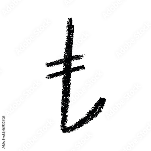 Hand drawn turkish lira currency symbol. Brush stroke doodle. Single element for design