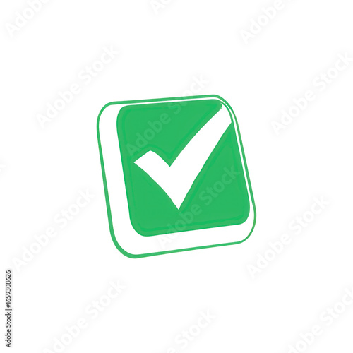 Free Download A vibrant green square button with a bold black checkmark symbol indicating success or completion isolated on transparent background - GFXLoad