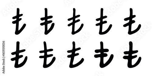 Set of hand drawn turkish lira currency symbol. Brush stroke doodle. Single element for design