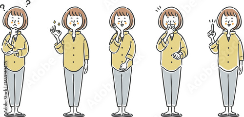 いろんな表情の女性のイラストセット2　全身　ベクター