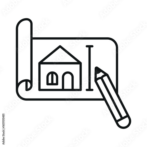 Architecture sketch icon in line style for urban planning, engineering, and project apps.
