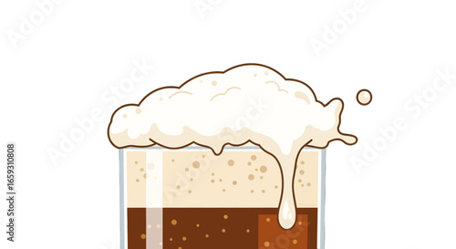 Pixel Art Style Refreshing Foamy Drink Overflowing in a Glass Clear White Background