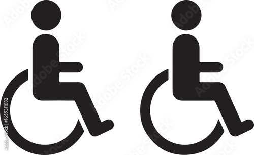 Two black silhouette icons of a person in a wheelchair side by side on a white background accessibility