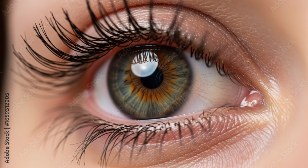 Fototapeta premium A closeup shot reveals a hazel eye adorned with thick black eyelashes