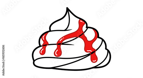 Whipped Cream Swirl with Dripping Red Topping Sweet Dessert Isolated on White Background Culinary Delight and Tasty Treat Confectionary Art
