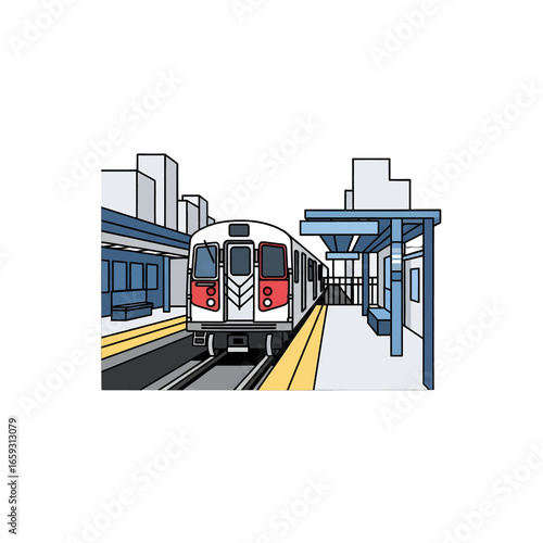 White Subway Train at an Outdoor Platform Under City Buildings in Daytime