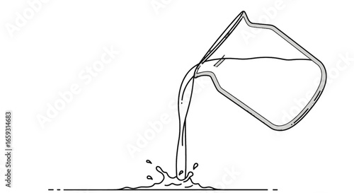Illustration of Transparent Pitcher Pouring Water Creating Splash with Clean and Minimalist Style in White Background