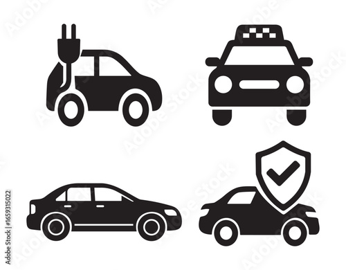 Car Icon Set Electric, Taxi, Sedan, Insurance, and Vehicle Vector Symbols