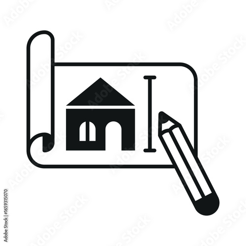 Architecture sketch icon in monochrome glyph for professional drafting, structure, and design content.