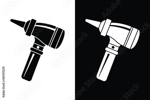 Flat Otoscope Icon Vector Illustration. Black Silhouette Medical Tool Design