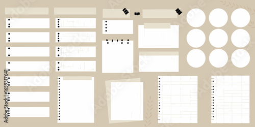 Digital Scrapbooking Elements with Paper Notes and Circles on Beige Background vector illustration