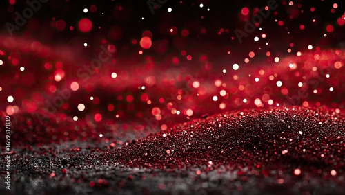 Deep red glitter sparkles on dark surface