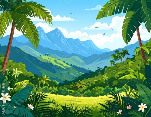 Dense jungle and mountains in Venezuela under clear blue sky.