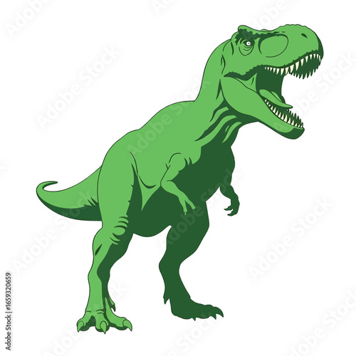 Illustration of a Green Tyrannosaurus Rex with Open Mouth on a White Background