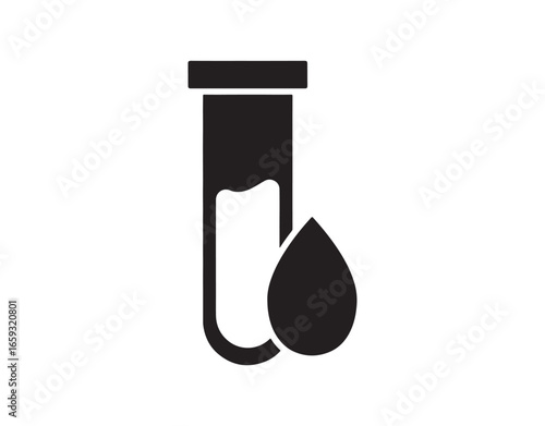 Black Oil petrol test tube symbol set against a transparent backdrop. Chemistry flask with a droplet falling. Vector