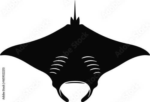 Black and white silhouette of a manta ray.