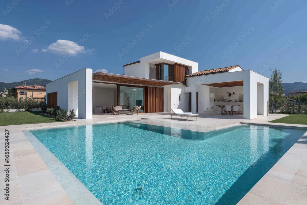 Fototapeta premium Modern villa with pool, outdoor living space