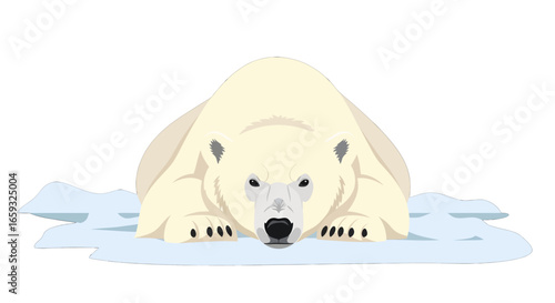 Isolated Pixelated Polar Bear Resting on Blue Ice Cartoon Illustration for Winter and Arctic Themed Designs