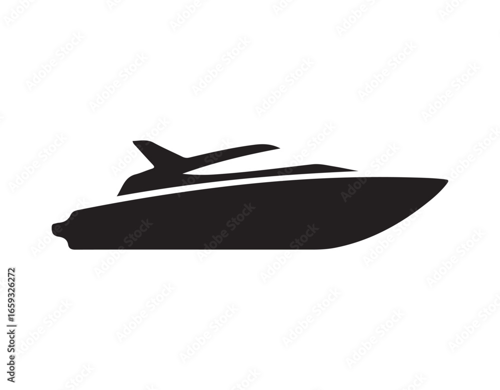 Obraz premium Speedboat line and glyph symbol, motor vessel and shoreline, motorboat vector illustration, vector imagery, adjustable stroke outline emblem 