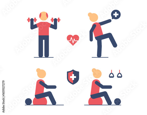 Workout glyph symbol.
Exercises utilizing dumbbells.
Low-impact training.
Cardiovascular activities.
Disease prevention.
Concept of exercise for seniors.
Filled flat icon.
Isolated silhouette vector i