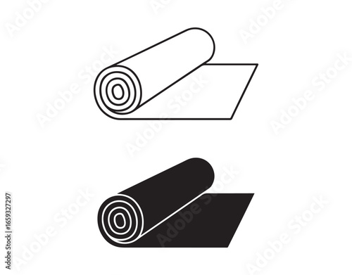 Yoga mat line and glyph symbol, pilates and fitness, gym mattress vector symbol, vector graphics, editable stroke outline sign

