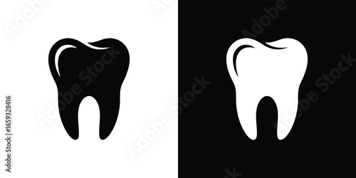 Abstract Isolated Tooth Icon, Inverted Black & White Silhouette with Clean Design
