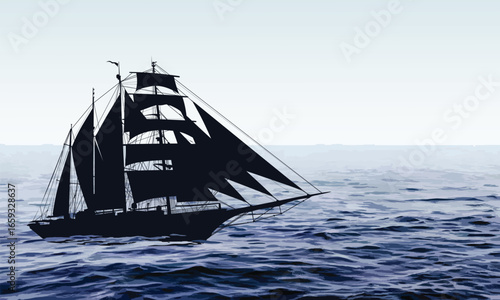 Seascape with a sailing ship.
