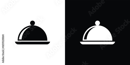 Black And White Circular Tray With Dome Minimalist Isolated Icon Design