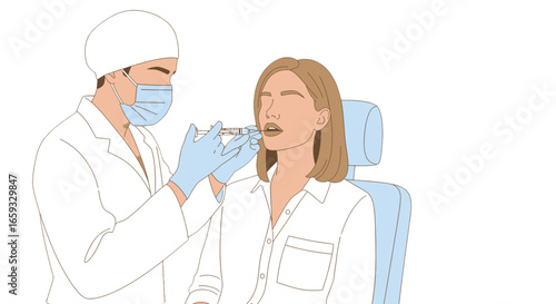 Doctor in White Uniform Examining Blonde Woman Patient During a Checkup in Clinic with White Background Medical Illustration