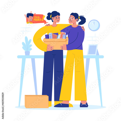 Work colleague support after job loss vector illustration